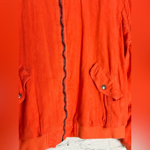Free People Ruched Linen bomber orange Jacket - Picture 8 of 13